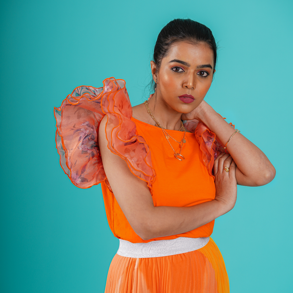 Frilled Sleeve Top Orange