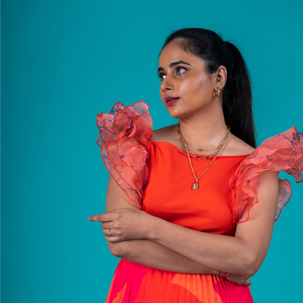 Frilled Sleeve Top Red