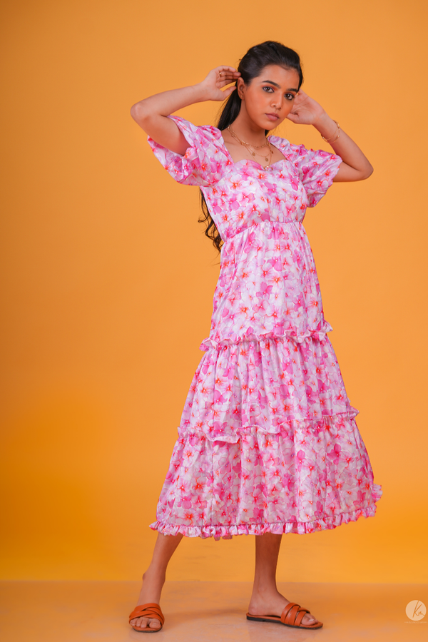 Pink Floral Midi Dress