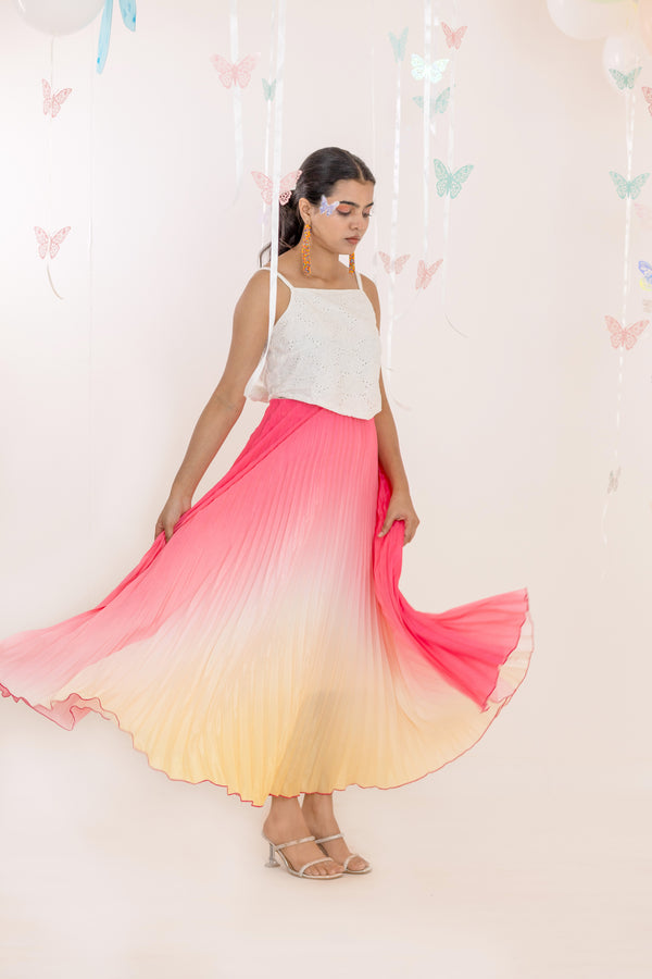 Pink Ombre Pleated Skirt
