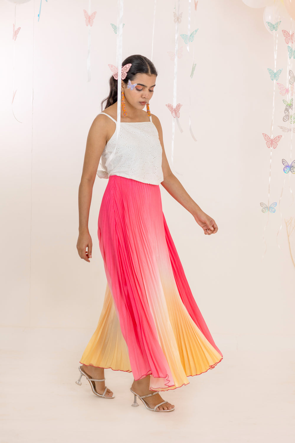 Jupe Femme LOFT Dégradé Pêche Rose Orange - Taille XS - Coton - Vintage Années 90