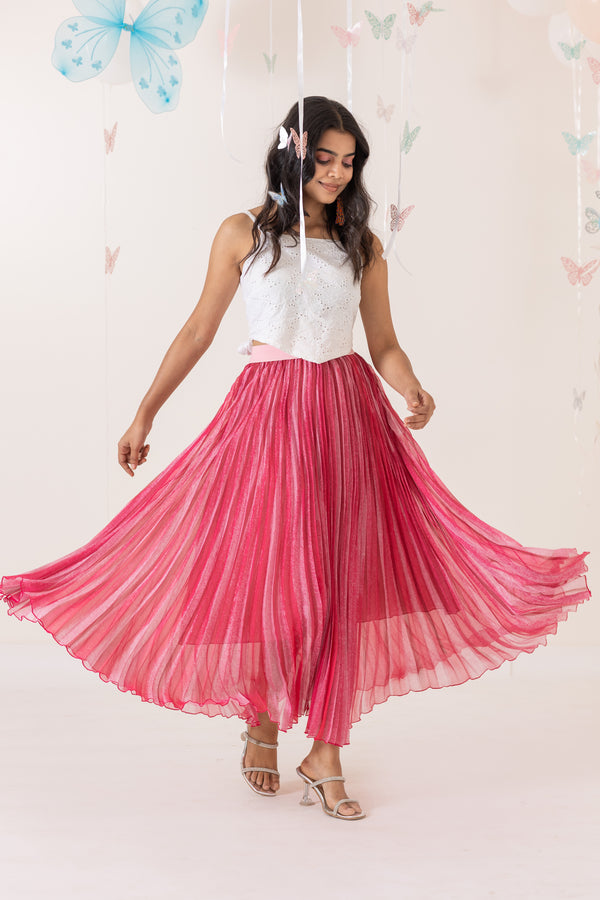 Pink Striped Pleated Skirt