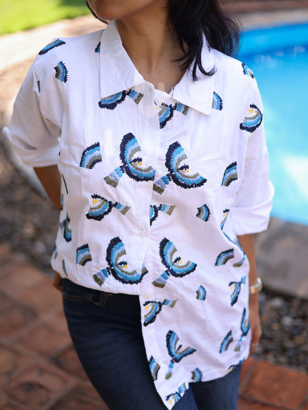 Oversized White Embroidered Shirt