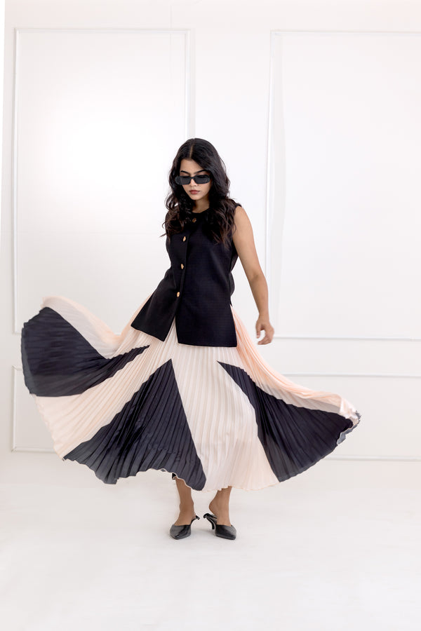 Peach and Black Pleated Skirt
