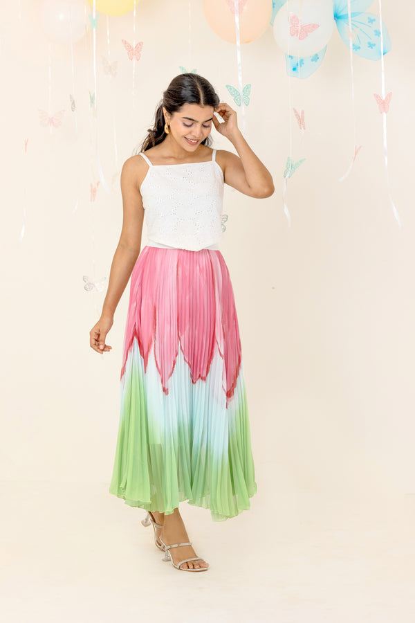 Pink Floral Pleated Skirt